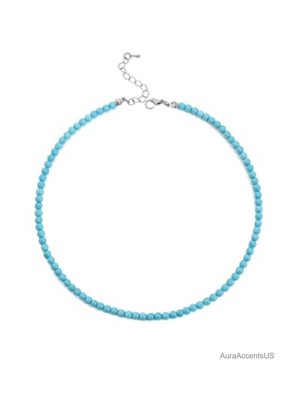 Turquoise Beaded Choker Necklace 4mm Gemstone Boho Western Handmade Jewelry